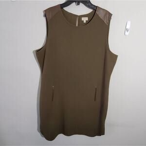 Daniel Cremieux khaki Green‎ Minimalist faux leather trimmed sheath dress Large